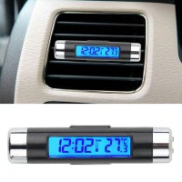 Free Ship Digital Car Clock LCD Temperature Thermometer  2 in 1 Time Clock Air Vent Outlet Clip