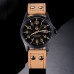 Leather strap casual style black case quartz movement waterproof stainless steel case back watches for men