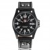 Leather strap casual style black case quartz movement waterproof stainless steel case back watches for men