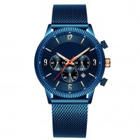 Custom logo private label good quality stainless steel mesh strap unisex wholesale minimalist chronograph watch for men women