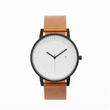 Hot Sale Unique Design Stainless steel Tan Color Genuine Leather strap Watch