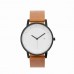 Hot Sale Unique Design Stainless steel Tan Color Genuine Leather strap Watch