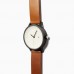 Hot Sale Unique Design Stainless steel Tan Color Genuine Leather strap Watch