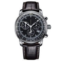 classic style black leather strap stainless steel case back PVD plating chronograph designer watches for man