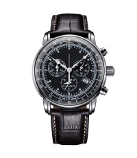 classic style black leather strap stainless steel case back PVD plating chronograph designer watches for man