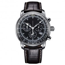 classic style black leather strap stainless steel case back PVD plating chronograph designer watches for man