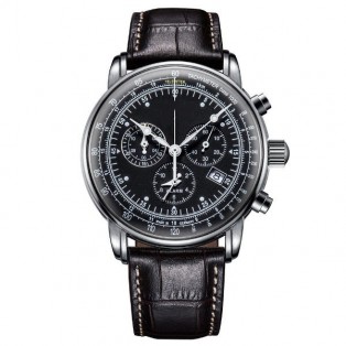 classic style black leather strap stainless steel case back PVD plating chronograph designer watches for man